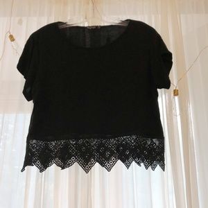 Black T-Shirt With Lace Bottom